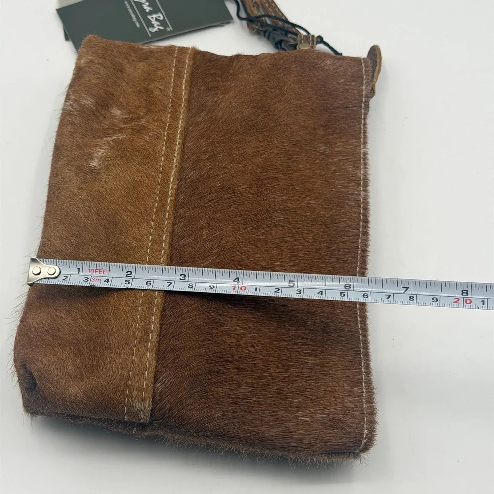 Myra Bag Brown Cowhide Leather Wristlet Clutch Zipper Pouch Western Rodeo Rustic